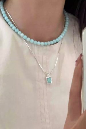 Chinese-Style Retro Tianhe Stone Bead Necklace with Snake Bone Chain Pendant - Trendy 2025 Fashion Accessory