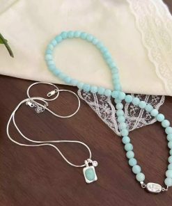 Chinese-Style Retro Tianhe Stone Bead Necklace with Snake Bone Chain Pendant - Trendy 2025 Fashion Accessory