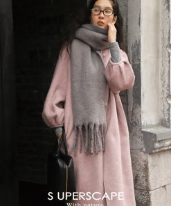 Chinese Style Reversible Woolen Coat with Lantern Sleeves, Mulberry Silk & Rabbit Hair, Small Stand Collar, Elegant Fashion Outerwear