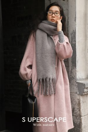 Chinese Style Reversible Woolen Coat with Lantern Sleeves, Mulberry Silk & Rabbit Hair, Small Stand Collar, Elegant Fashion Outerwear