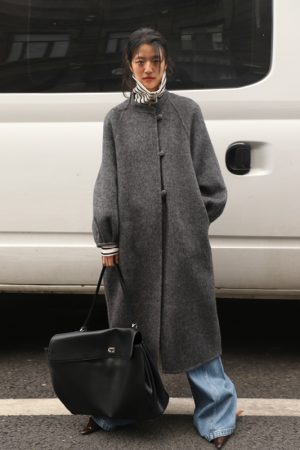 Chinese Style Reversible Woolen Coat with Lantern Sleeves, Mulberry Silk & Rabbit Hair, Small Stand Collar, Elegant Fashion Outerwear