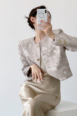 Chinese Style Short Jacket for Women, French Jacquard Design, High-End Feel, Elegant Spring Autumn Fashion Outerwear