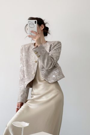 Chinese Style Short Jacket for Women, French Jacquard Design, High-End Feel, Elegant Spring Autumn Fashion Outerwear