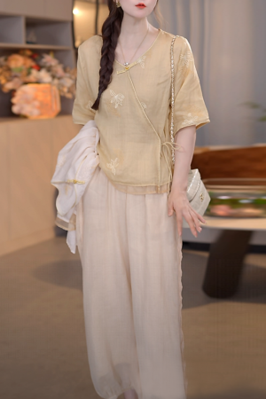 Chinese-Style Summer Button-Up Shirt with Diagonal Placket and Sun Protection â€“ Trendy National Wind Design
