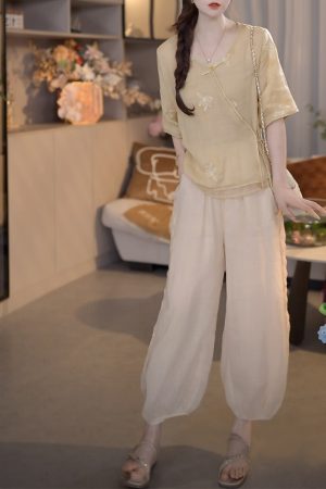 Chinese-Style Summer Button-Up Shirt with Diagonal Placket and Sun Protection â€“ Trendy National Wind Design
