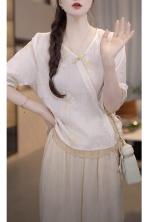 Chinese-Style Summer Button-Up Shirt with Diagonal Placket and Sun Protection â€“ Trendy National Wind Design