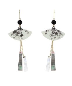 Chinese-Style Tassel Fan Earrings for Women, Bamboo Leaf Design, High-End National Trend Ear Clips, Unique Calligraphy Art Jewelry
