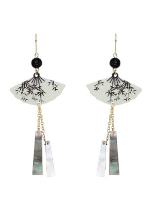 Chinese-Style Tassel Fan Earrings for Women, Bamboo Leaf Design, High-End National Trend Ear Clips, Unique Calligraphy Art Jewelry