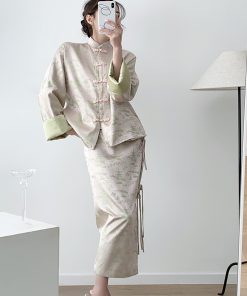 Chinese-Style Two-Piece Dress Set for Women - High-End Retro National Zen Fashion for Spring and Autumn, Elegant Vintage Look