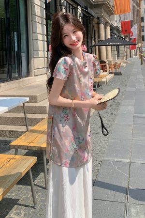 Chinese-Style Wide-Leg Pants Set for Women, Buttoned Top & Loose Fit, 2025 Summer Fashion, Boho Chic, Casual Elegance