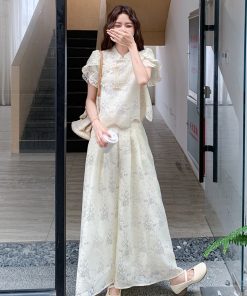 Chinese Style Women's Two-Piece Set - Summer 2025 Short Sleeve Top & Wide-Leg Pants - Trendy National Wind Fashion