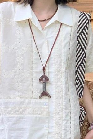 Chinese-Style Zen Leather Fishbone Pendant Necklace - Fashionable Retro Long Sweater Chain, Personalized Versatile Accessory