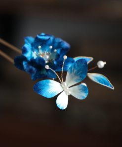 Chinese Tang Style Velvet Flower U-Shaped Hairpin - Women's Hanfu Accessories, Intangible Cultural Heritage Hair Ornaments