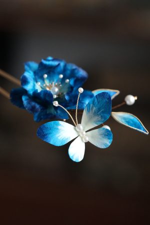 Chinese Tang Style Velvet Flower U-Shaped Hairpin - Women's Hanfu Accessories, Intangible Cultural Heritage Hair Ornaments