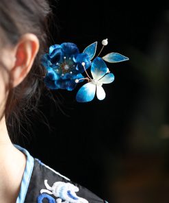 Chinese Tang Style Velvet Flower U-Shaped Hairpin - Women's Hanfu Accessories, Intangible Cultural Heritage Hair Ornaments