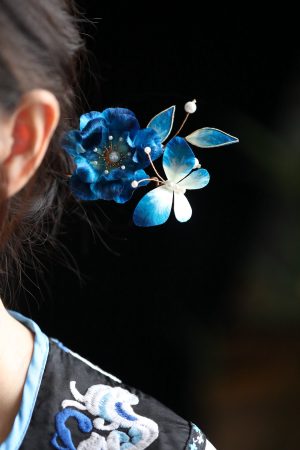 Chinese Tang Style Velvet Flower U-Shaped Hairpin - Women's Hanfu Accessories, Intangible Cultural Heritage Hair Ornaments