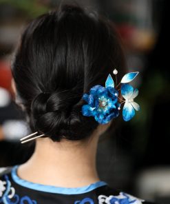 Chinese Tang Style Velvet Flower U-Shaped Hairpin - Women's Hanfu Accessories, Intangible Cultural Heritage Hair Ornaments