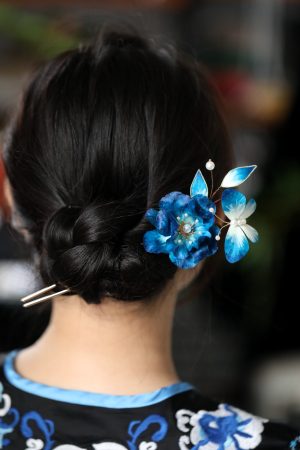Chinese Tang Style Velvet Flower U-Shaped Hairpin - Women's Hanfu Accessories, Intangible Cultural Heritage Hair Ornaments