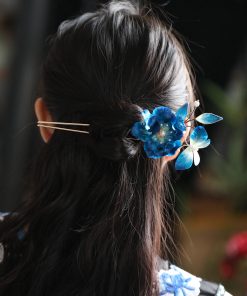 Chinese Tang Style Velvet Flower U-Shaped Hairpin - Women's Hanfu Accessories, Intangible Cultural Heritage Hair Ornaments