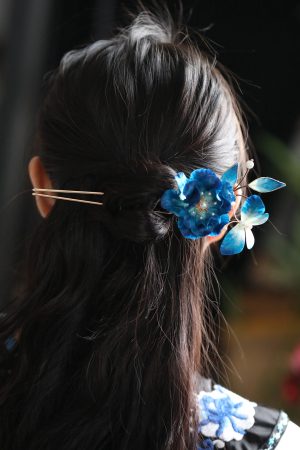 Chinese Tang Style Velvet Flower U-Shaped Hairpin - Women's Hanfu Accessories, Intangible Cultural Heritage Hair Ornaments