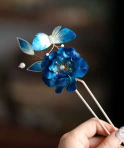 Chinese Tang Style Velvet Flower U-Shaped Hairpin - Women's Hanfu Accessories, Intangible Cultural Heritage Hair Ornaments