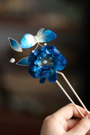 Chinese Tang Style Velvet Flower U-Shaped Hairpin - Women's Hanfu Accessories, Intangible Cultural Heritage Hair Ornaments