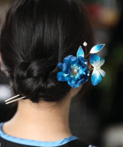 Chinese Tang Style Velvet Flower U-Shaped Hairpin - Women's Hanfu Accessories, Intangible Cultural Heritage Hair Ornaments