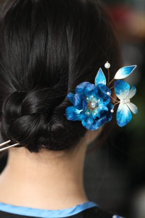Chinese Tang Style Velvet Flower U-Shaped Hairpin - Women's Hanfu Accessories, Intangible Cultural Heritage Hair Ornaments