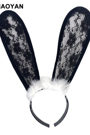 Christmas Bunny Girl Cosplay Headband with Red Bow, Plush Lace Cute Sexy Hair Accessory for Holiday Parties