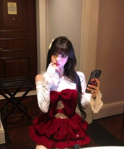 Christmas Lace Camisole Dress for Women - Waist-Cinching Princess Style, Short Skirt for Autumn and Winter Fashion