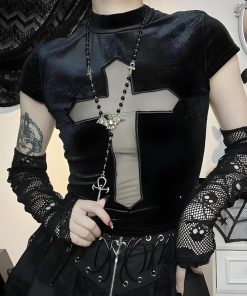 Christmas Outfits Y2k, Lowrisejeans Outfit Grunge - Goth Cross Cut Out Velvet Top