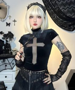 Christmas Outfits Y2k, Lowrisejeans Outfit Grunge - Goth Cross Cut Out Velvet Top
