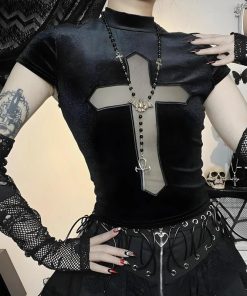 Christmas Outfits Y2k, Lowrisejeans Outfit Grunge - Goth Cross Cut Out Velvet Top