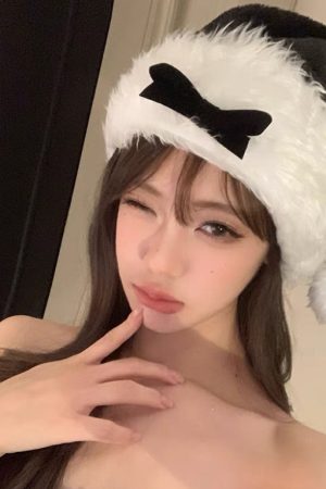 Christmas Red Bow Plush Hat for Winter - Big Head Wrap, Flattering Face Shape, Little Red Riding Hood Cosplay Accessory
