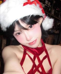 Christmas Red Bow Plush Hat for Winter - Big Head Wrap, Flattering Face Shape, Little Red Riding Hood Cosplay Accessory