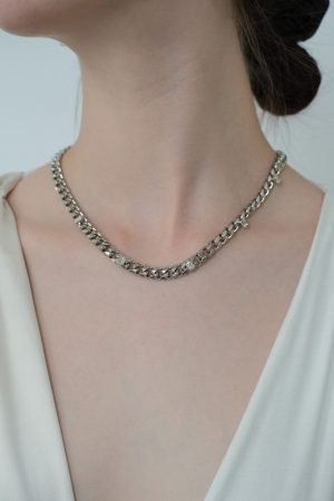 Chunky Chain Square Zircon Necklace for Women - Floating European and American Hip-Hop Trendy Collarbone Jewelry
