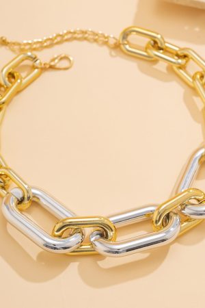 Chunky Hip-Hop Chain Necklace for Women, Exaggerated Geometric Buckle Punk Jewelry, Minimalist European American Style