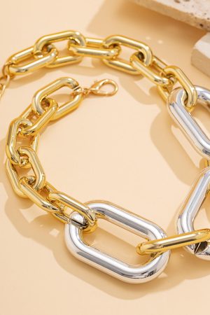 Chunky Hip-Hop Chain Necklace for Women, Exaggerated Geometric Buckle Punk Jewelry, Minimalist European American Style