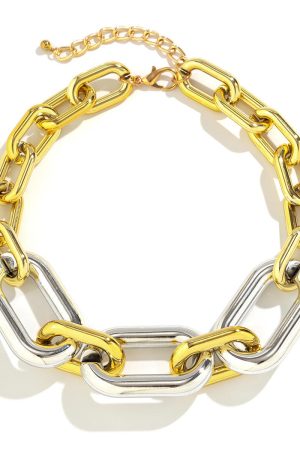 Chunky Hip-Hop Chain Necklace for Women, Exaggerated Geometric Buckle Punk Jewelry, Minimalist European American Style