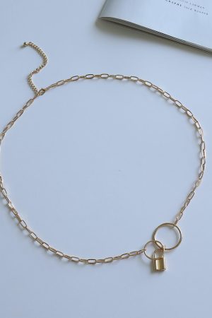 Chunky Metal Waist Chain for Women - Lock-Shaped Round Pendant Body Chain, Sexy Punk Style, European and American Fashion