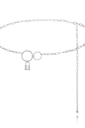 Chunky Metal Waist Chain for Women - Lock-Shaped Round Pendant Body Chain, Sexy Punk Style, European and American Fashion