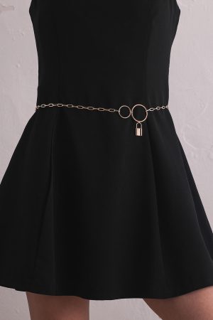 Chunky Metal Waist Chain for Women - Lock-Shaped Round Pendant Body Chain, Sexy Punk Style, European and American Fashion