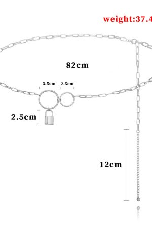 Chunky Metal Waist Chain for Women - Lock-Shaped Round Pendant Body Chain, Sexy Punk Style, European and American Fashion