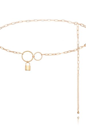 Chunky Metal Waist Chain for Women - Lock-Shaped Round Pendant Body Chain, Sexy Punk Style, European and American Fashion
