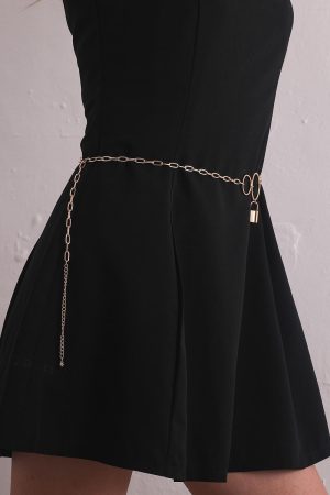 Chunky Metal Waist Chain for Women - Lock-Shaped Round Pendant Body Chain, Sexy Punk Style, European and American Fashion