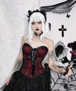 Classic Outfits Ideas, Fall Outfits Skirts Boots - Victorian Goth Ribbon Detailed Corset Top