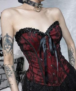 Classic Outfits Ideas, Fall Outfits Skirts Boots - Victorian Goth Ribbon Detailed Corset Top