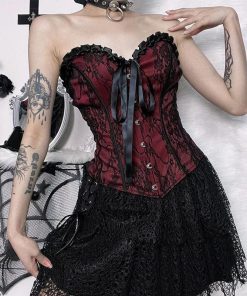 Classic Outfits Ideas, Fall Outfits Skirts Boots - Victorian Goth Ribbon Detailed Corset Top