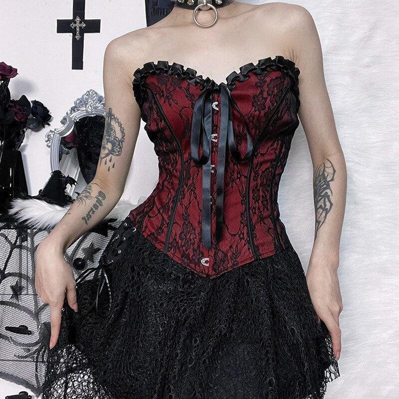 Classic Outfits Ideas, Fall Outfits Skirts Boots - Victorian Goth Ribbon Detailed Corset Top Classic Outfits Ideas, Fall Outfits Skirts Boots - Victorian Goth Ribbon Detailed Corset Top