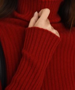 Classic Oversized Warm Thick Soft Seamless High-Neck Ribbed Cashmere Knit Pullover Sweater for Cozy Layering
